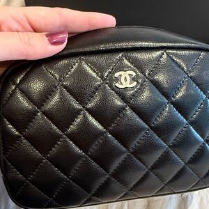 CHANEL Black Quilted Caviar cosmetic case authentic
